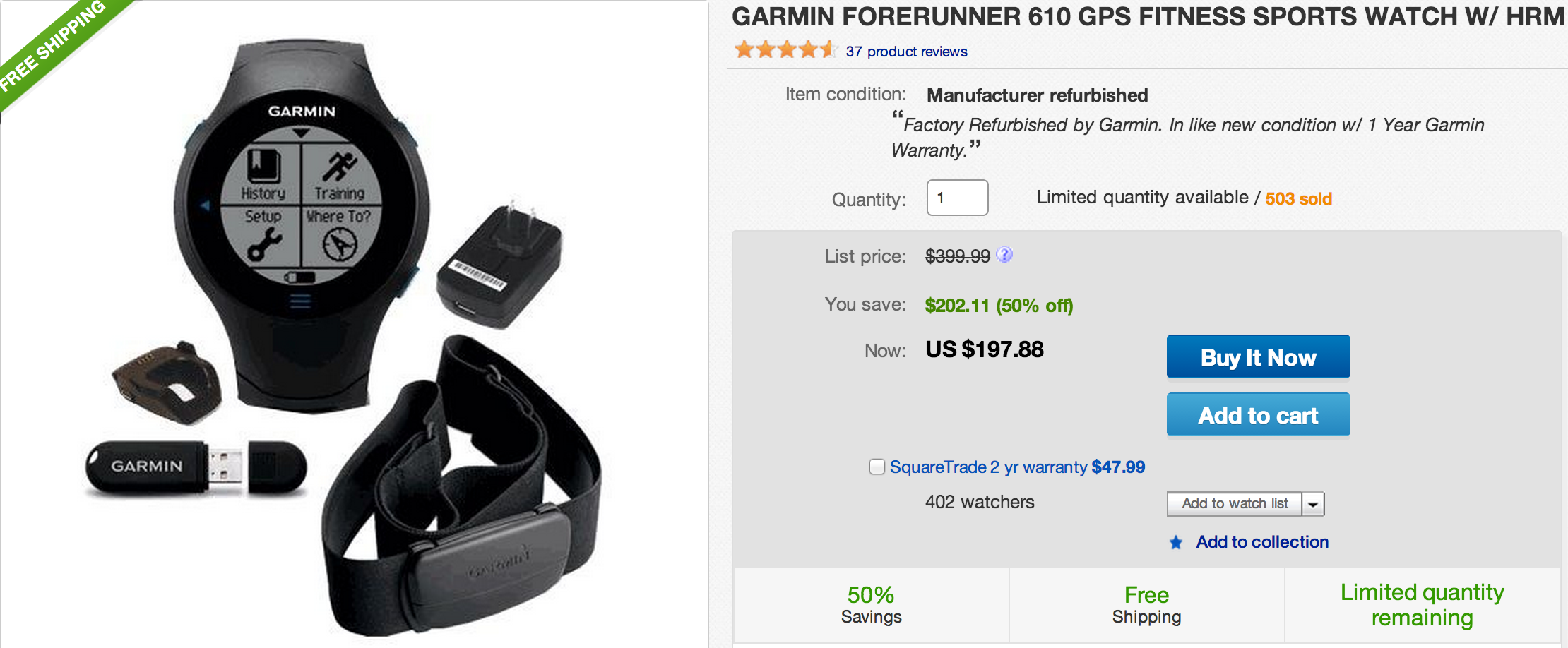 Påvirke Centimeter uformel Garmin Forerunner 610 w/HRM - $198 - Running with Miles