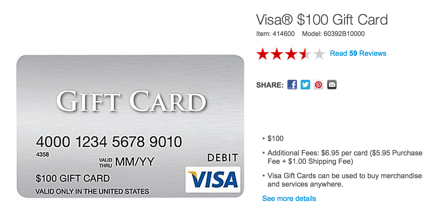 Visa $100 Gift Card (plus $5.95 Purchase Fee)