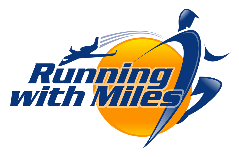 a logo with a person running