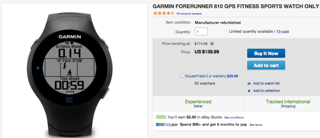 The Garmin Forerunner 610 for $139