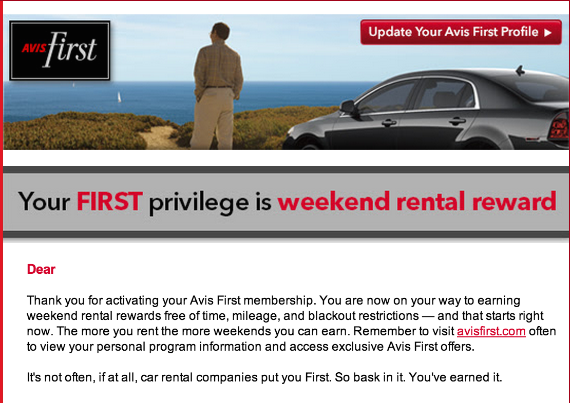Letter with free rental
