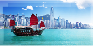 a boat with red sails in the water