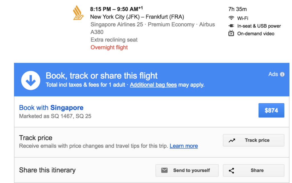 Google flights feature