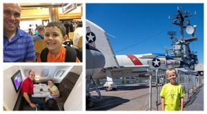 a collage of a boy and a plane