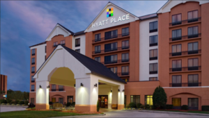 a front view of a hotel