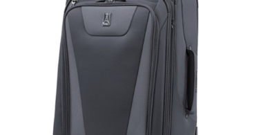 a grey suitcase with wheels