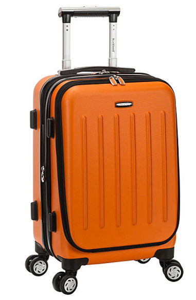 an orange suitcase with wheels