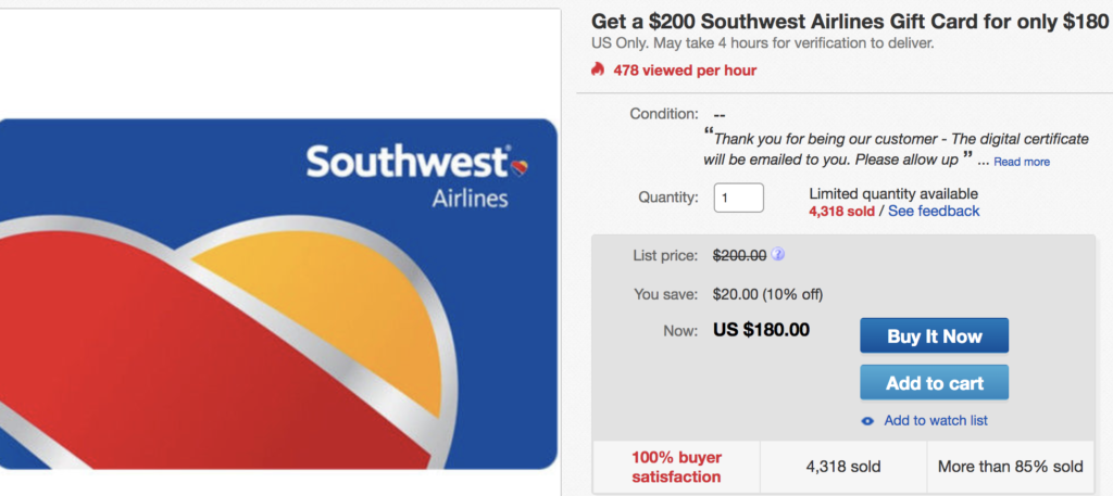 southwest sale gift cards