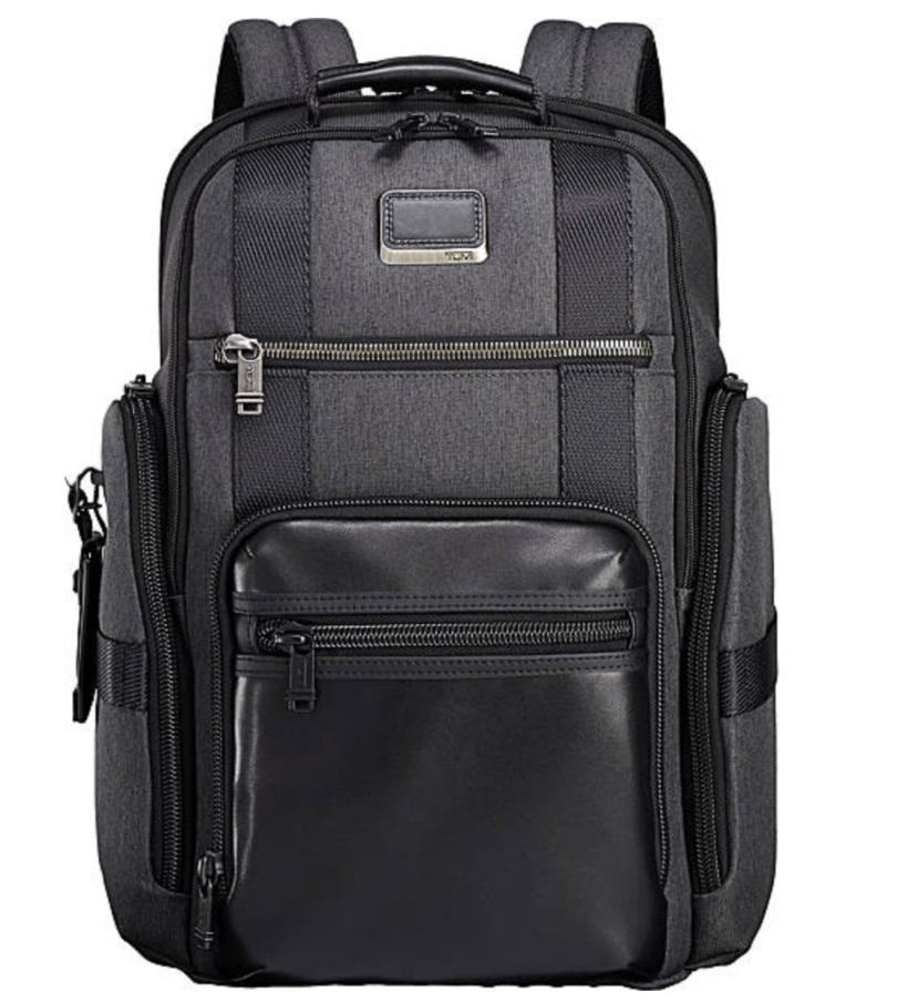 a black backpack with a zipper