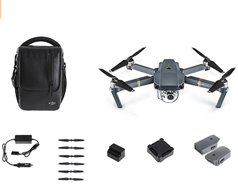 a drone with a bag and accessories