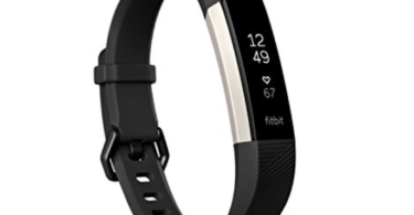 a black fitness tracker with a white background