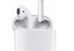 a white wireless earphones in a charging case