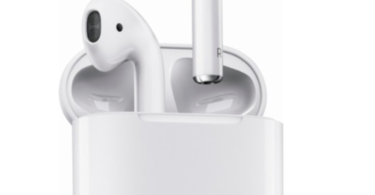 a white wireless earphones in a charging case