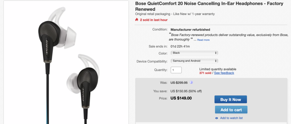 Bose QuietComfort II Noise Cancelling Headphones, Certified Refurbished 