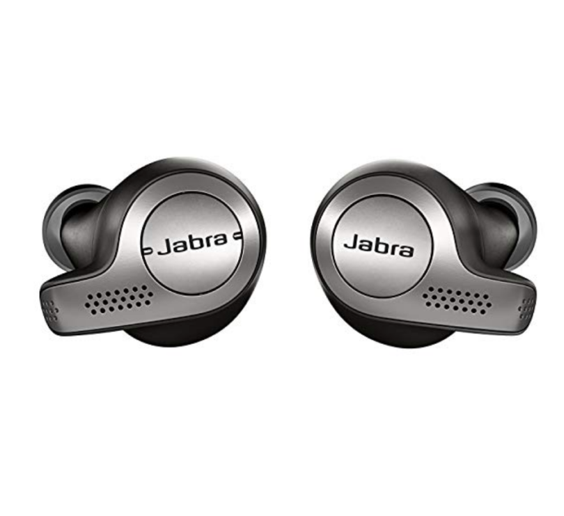 a pair of black and silver earbuds