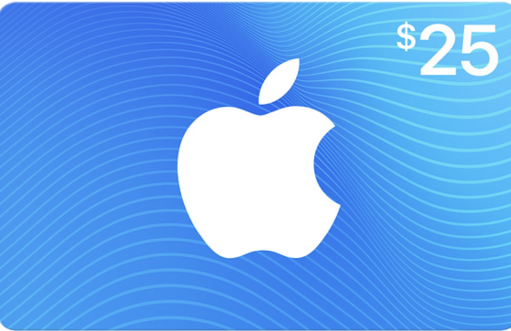 a blue and white apple gift card
