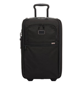 a black suitcase with a handle
