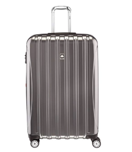 a silver suitcase with wheels