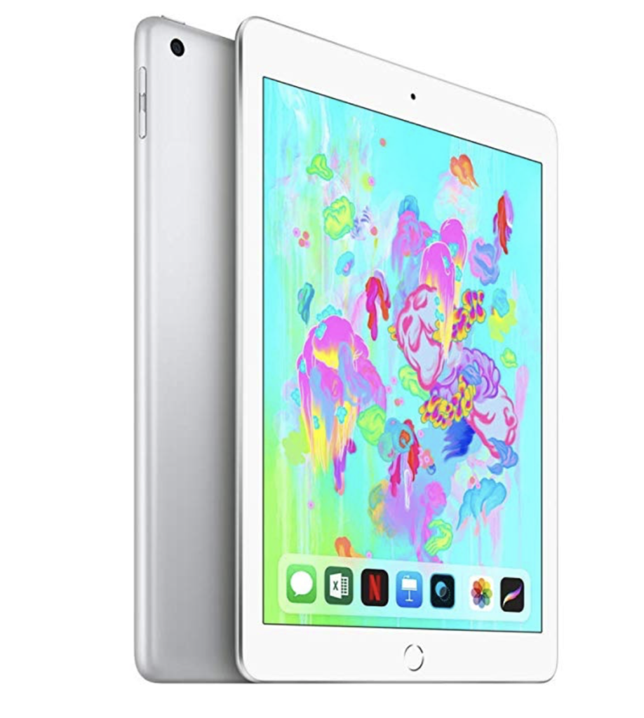 a white tablet with colorful screen