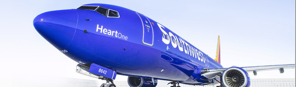 a close-up of a blue airplane