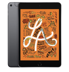 a black tablet with orange screen