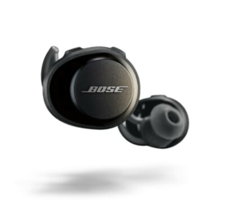 a close-up of a black earbuds