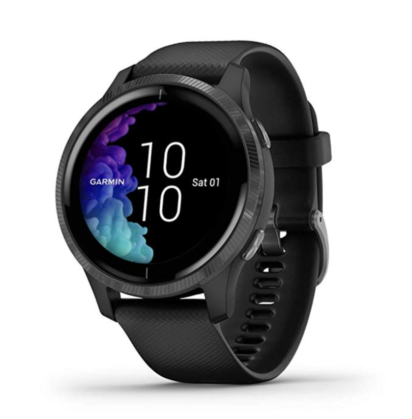 a black smart watch with a black band