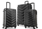 a group of luggage on wheels