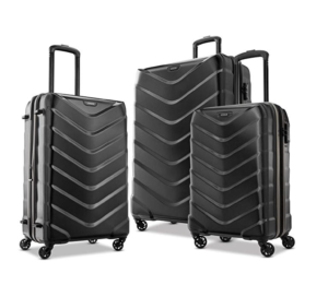a group of luggage on wheels