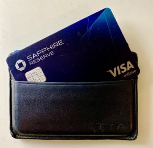 a blue card in a wallet