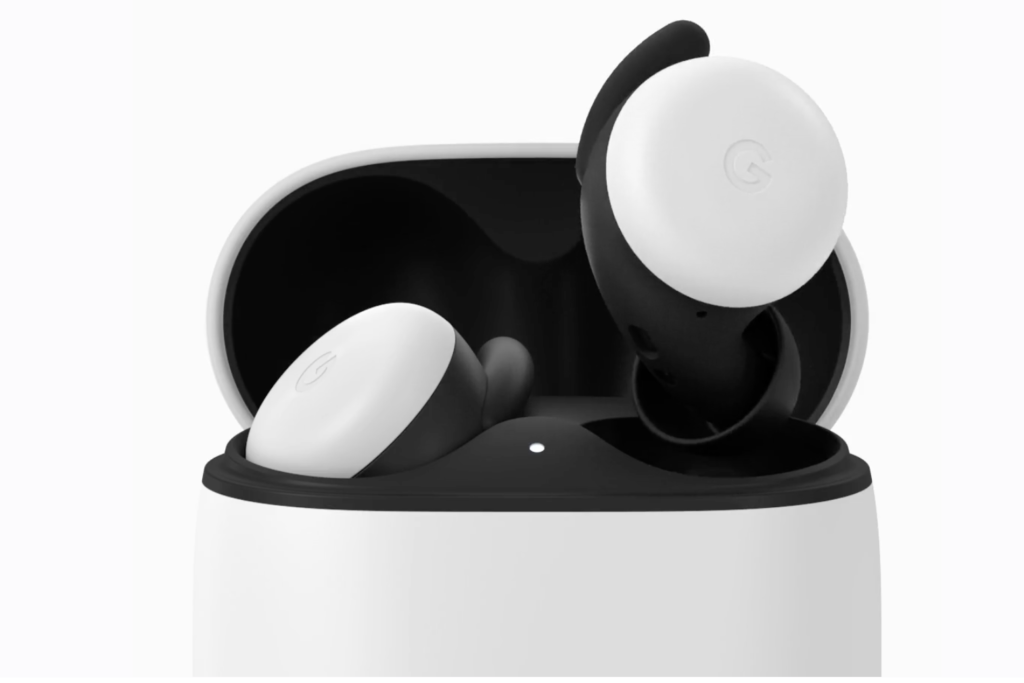a white and black headphones in a case