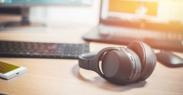a headphones on a desk