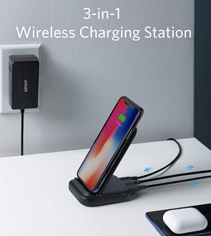 a phone charging station with a phone on it