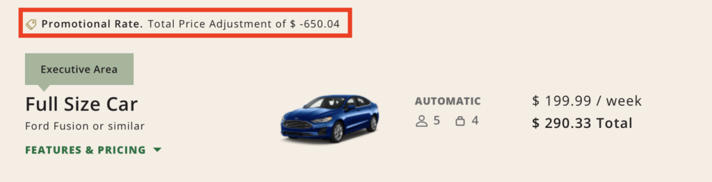 a blue car with a price tag