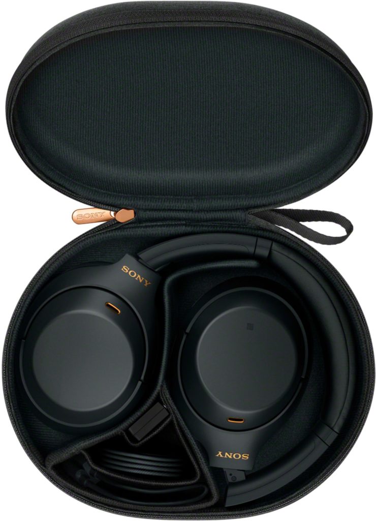 a black headphones in a case