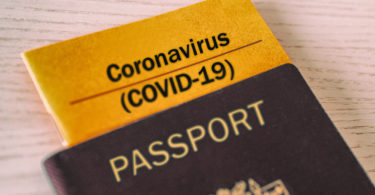 a passport with a yellow label