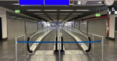 a moving walkway in a building