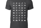 a black shirt with white icons on it