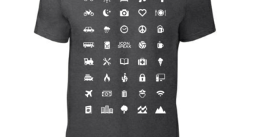a black shirt with white icons on it