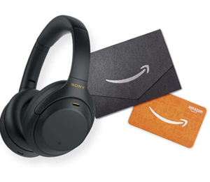 a black headphones next to a black envelope
