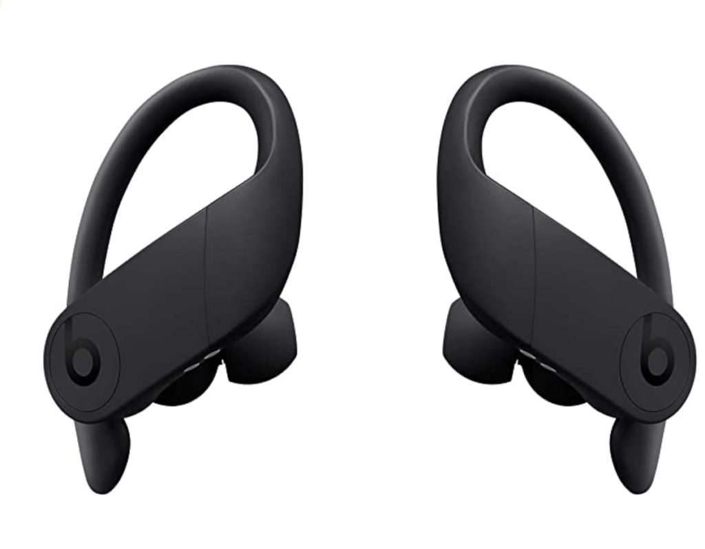 a pair of black earbuds