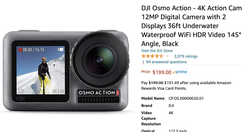 a camera with a screen and price tag