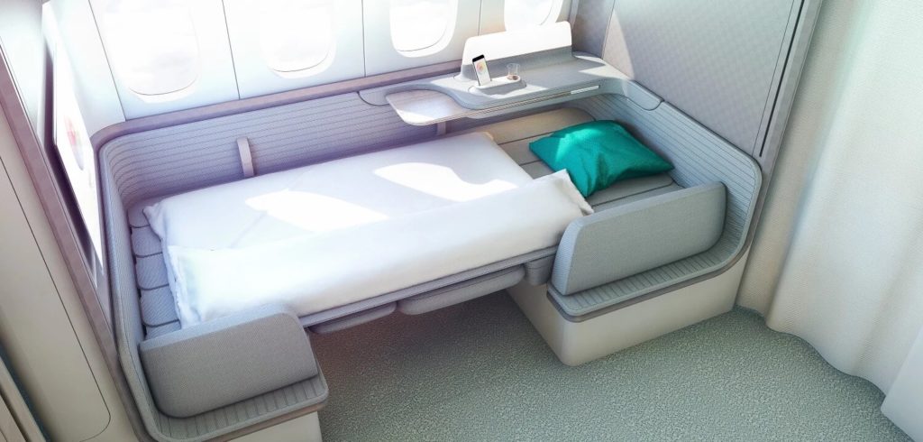 a bed in a plane