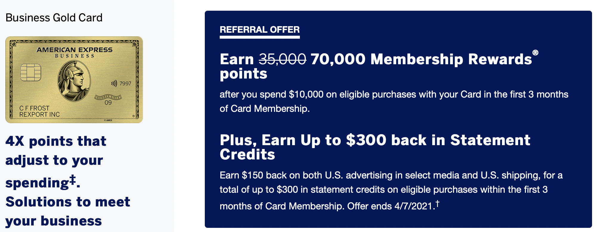 New Amex Business Gold Offer Earn 70,000 Amex Points and 300 in