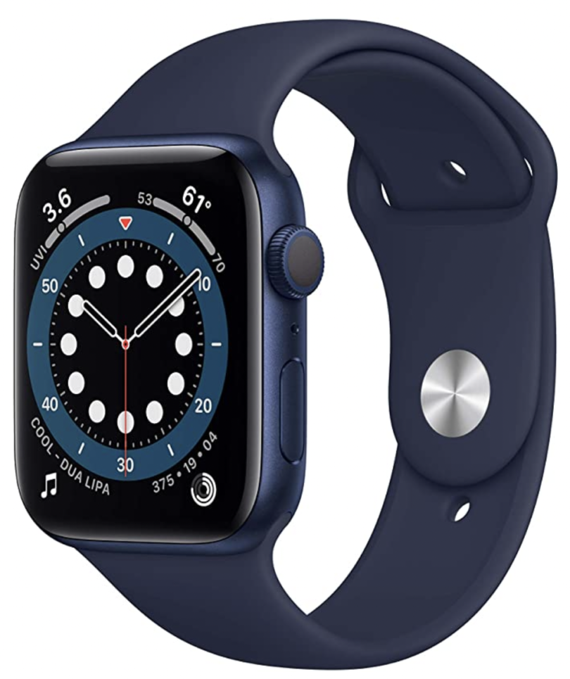 a smart watch with a blue band