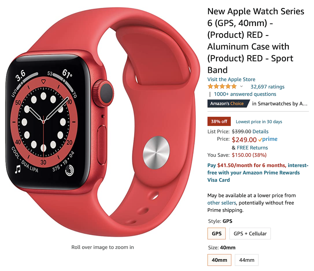 a red watch with a black face
