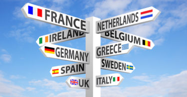 a sign post with different countries/regions