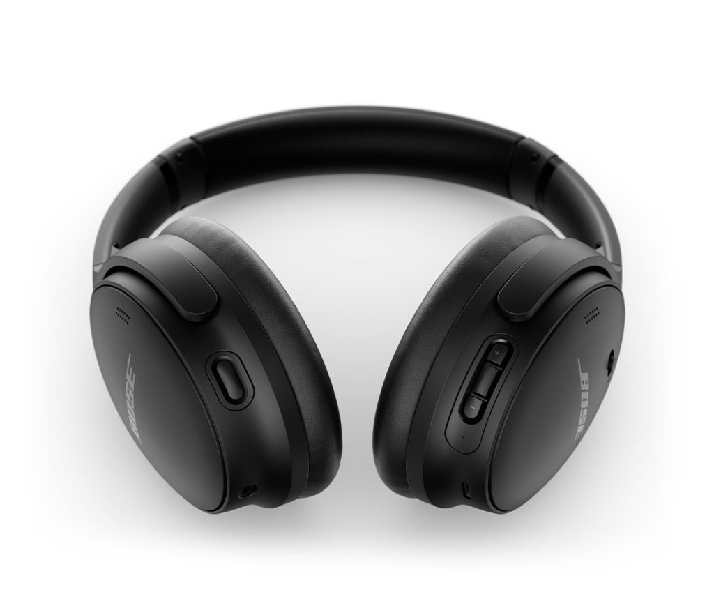 a black headphones on a white background