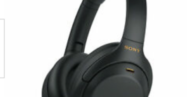a black headphones with yellow text