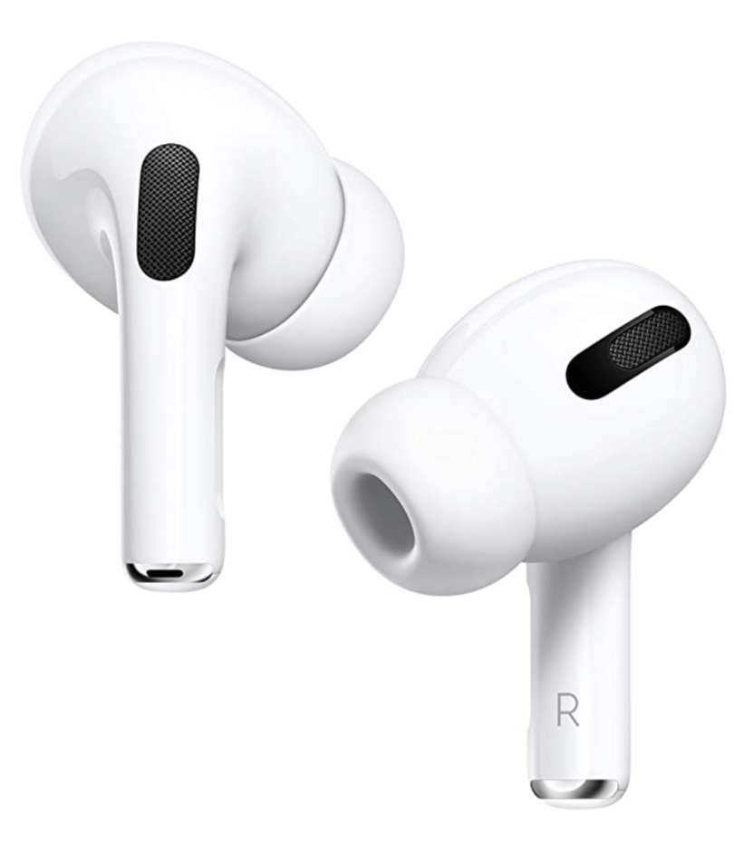 a pair of white earbuds